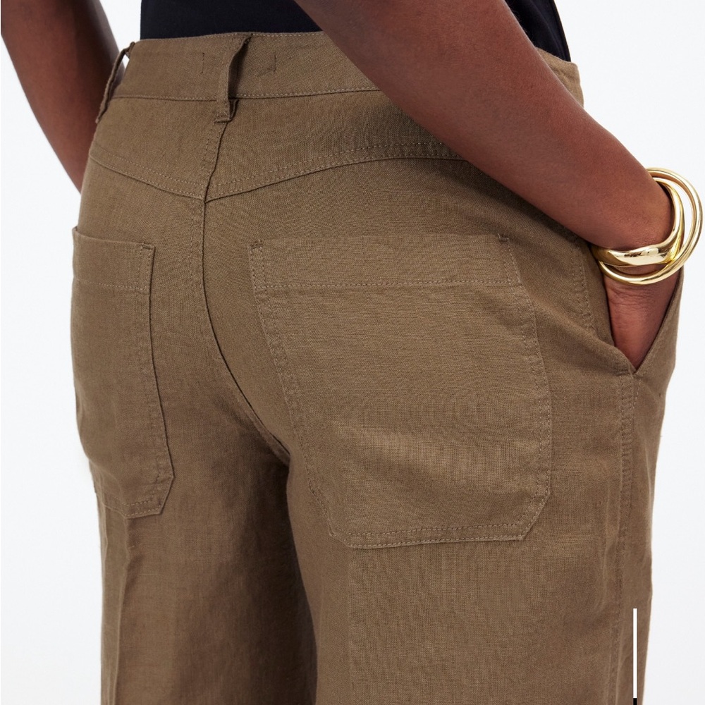 Madewell The Zoe Relaxed Wide Linen Pant - Olive Brown - Picture 5 of 7